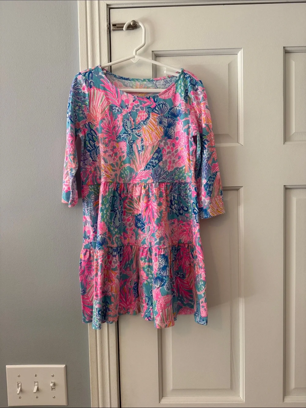 Lilly Pulitzer Pink Blue Floral Tiered Knit Dress